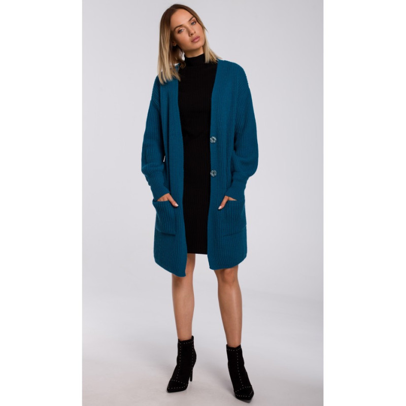 M538 Kardigan prążek z naszytymi kieszeniami - morski