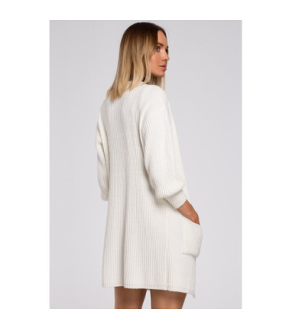 M538 Kardigan prążek z naszytymi kieszeniami - ecru