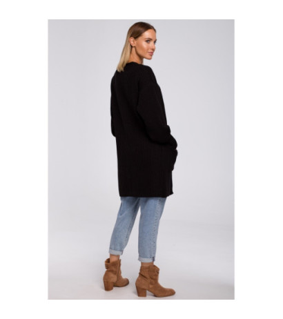 M538 Kardigan prążek z naszytymi kieszeniami - czarny