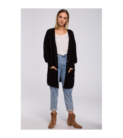 M538 Kardigan prążek z naszytymi kieszeniami - czarny