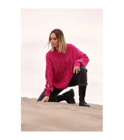 M539 Sweter z dziurami na rękawach - fuksja
