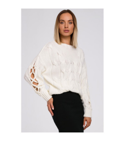 M539 Sweter z dziurami na rękawach - ecru