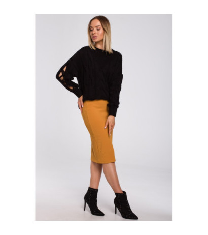 M539 Sweter z dziurami na rękawach - czarny