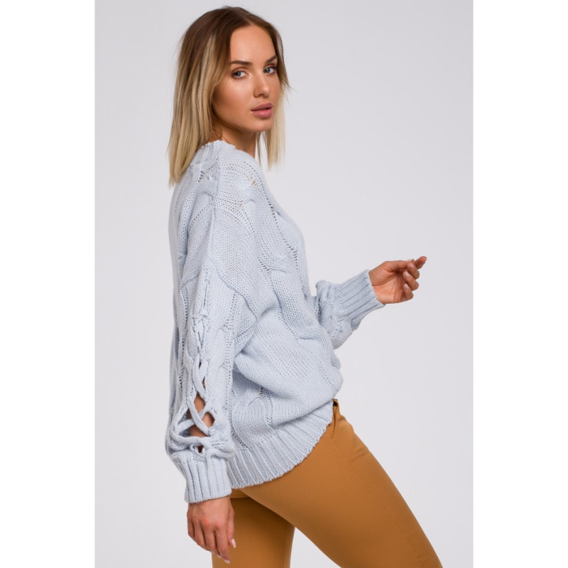 M539 Sweter z dziurami na rękawach - błękitny