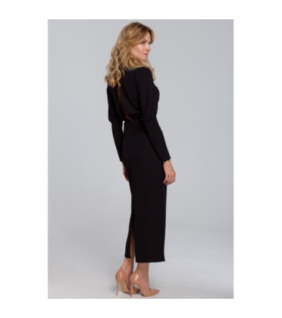 K079 Sukienka midi z wysokimi mankietami - czarna