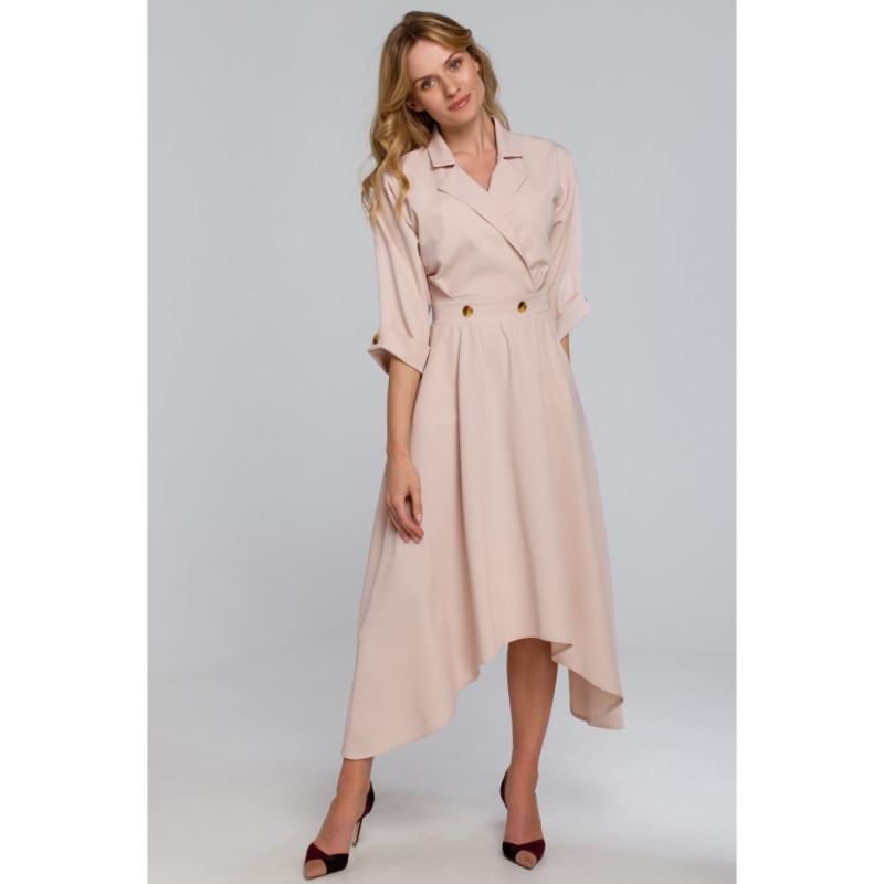 K086 Sukienka z asymetrycznym dołem - beżowa