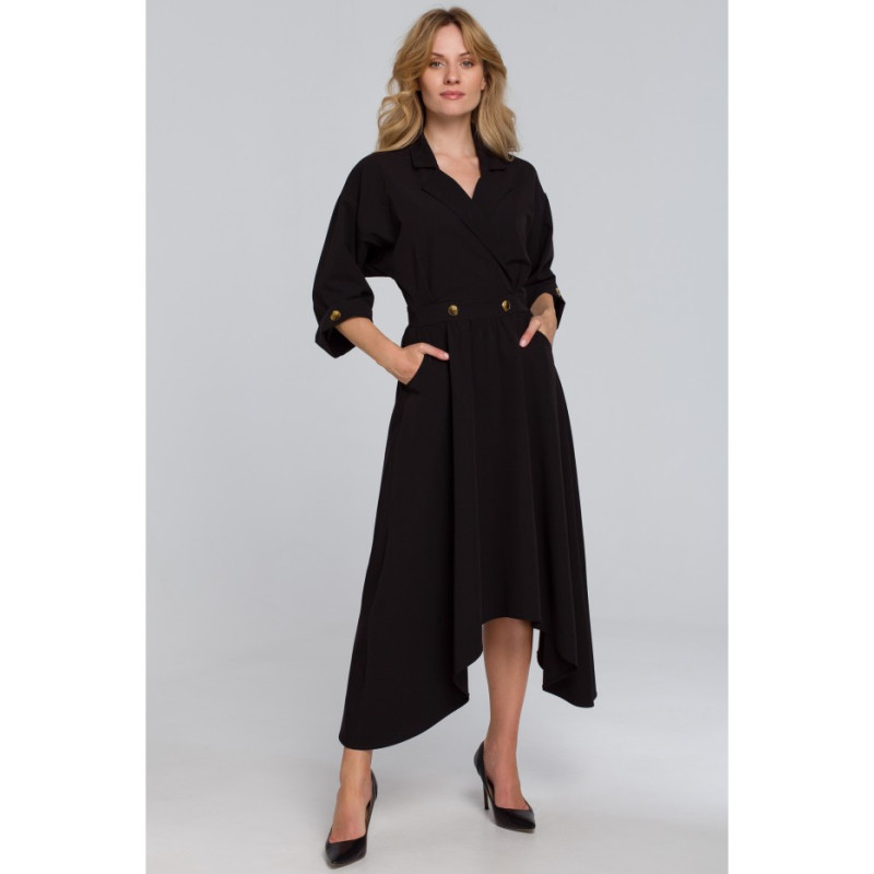 K086 Sukienka z asymetrycznym dołem - czarna