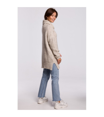 BK047 Sweter oversize z golfem - beżowy