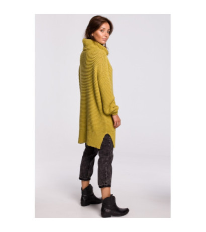 BK047 Sweter oversize z golfem - limonkowy