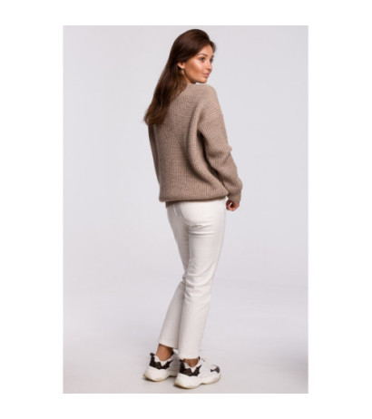 BK052 Długi sweter w prążek - cappuccino