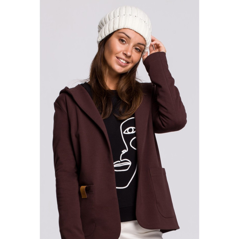 BK058 Czapka splot łańcuszek z wywinięciem - ecru