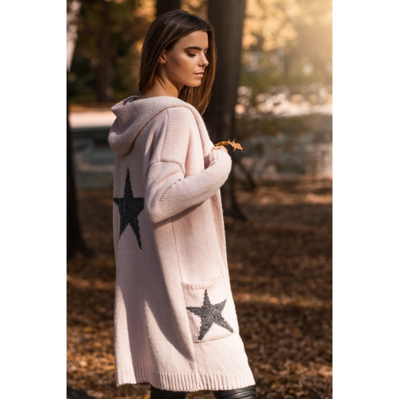 BK063 Kardigan z motywem gwiazdy - pudrowy