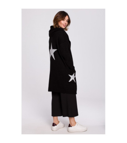 BK063 Kardigan z motywem gwiazdy - czarno-srebrny