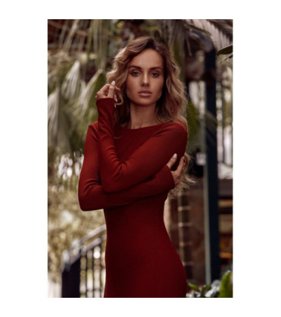 M544 Sukienka maxi z rozcięciem na nogę - ceglasta