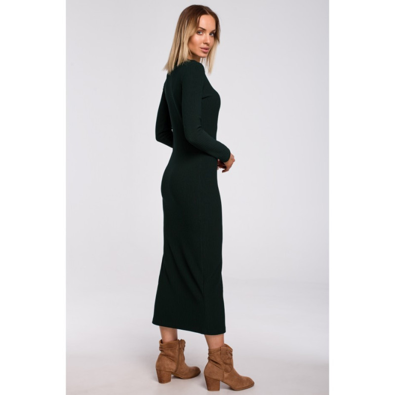 M544 Sukienka maxi z rozcięciem na nogę - zielona