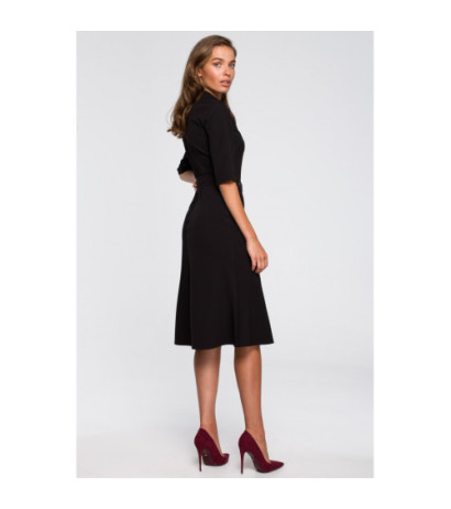 S231 Sukienka z kołnierzykiem i zamkiem z przodu - czarna