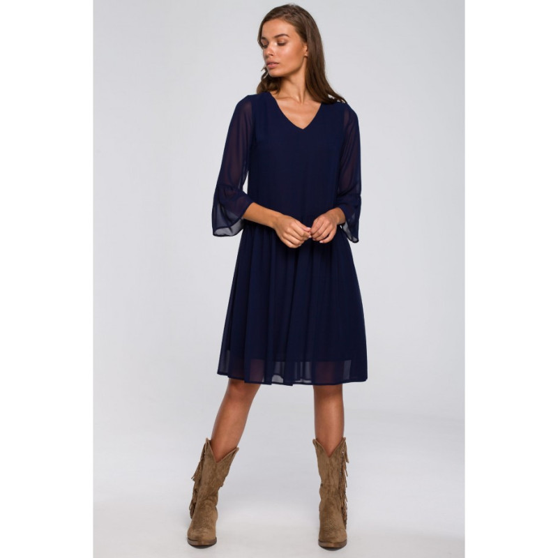 S236 Sukienka szyfonowa gładka - granatowa
