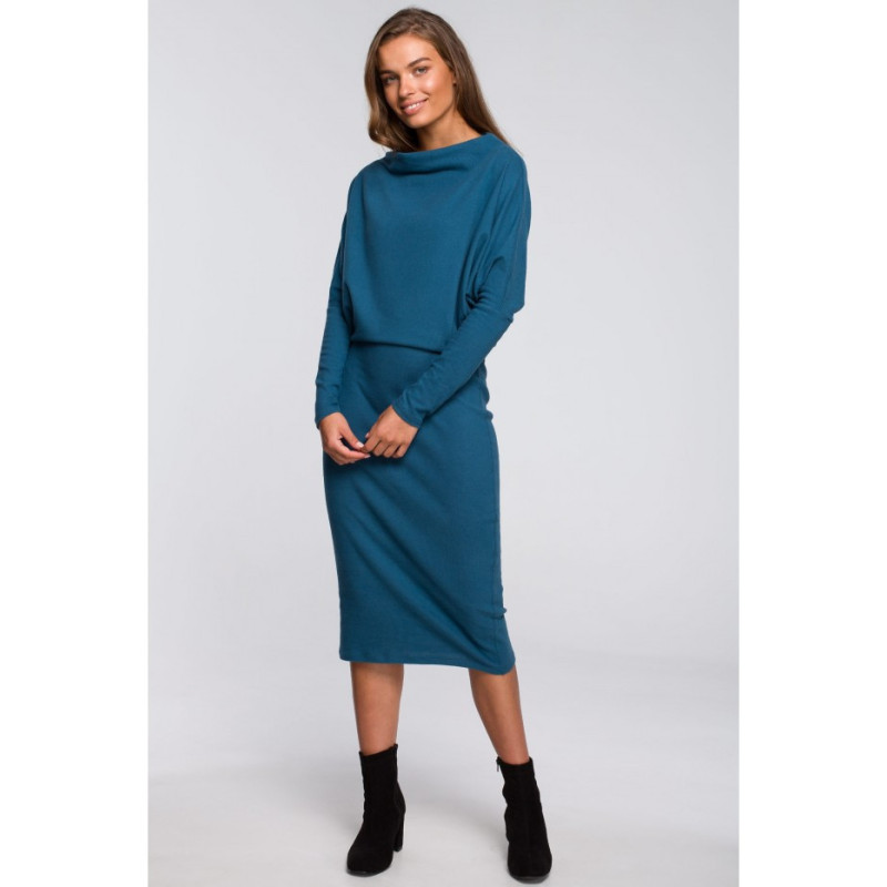 S245 Sukienka z drapowanym dekoltem - morska