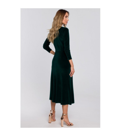 M557 Welurowa Sukienka Midi Z Marszczonym Rękawami 3/4 - zielona