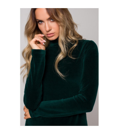 M558 Welurowa Sukienka Mini Ze Stójką - zielona