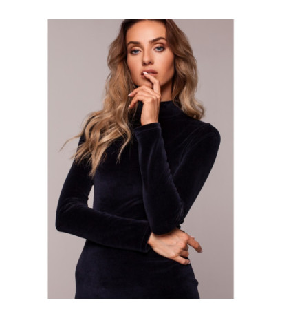 M558 Welurowa Sukienka Mini Ze Stójką - granatowa