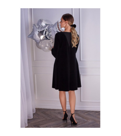 M566 Welurowa Sukienka Trapezowa - czarna