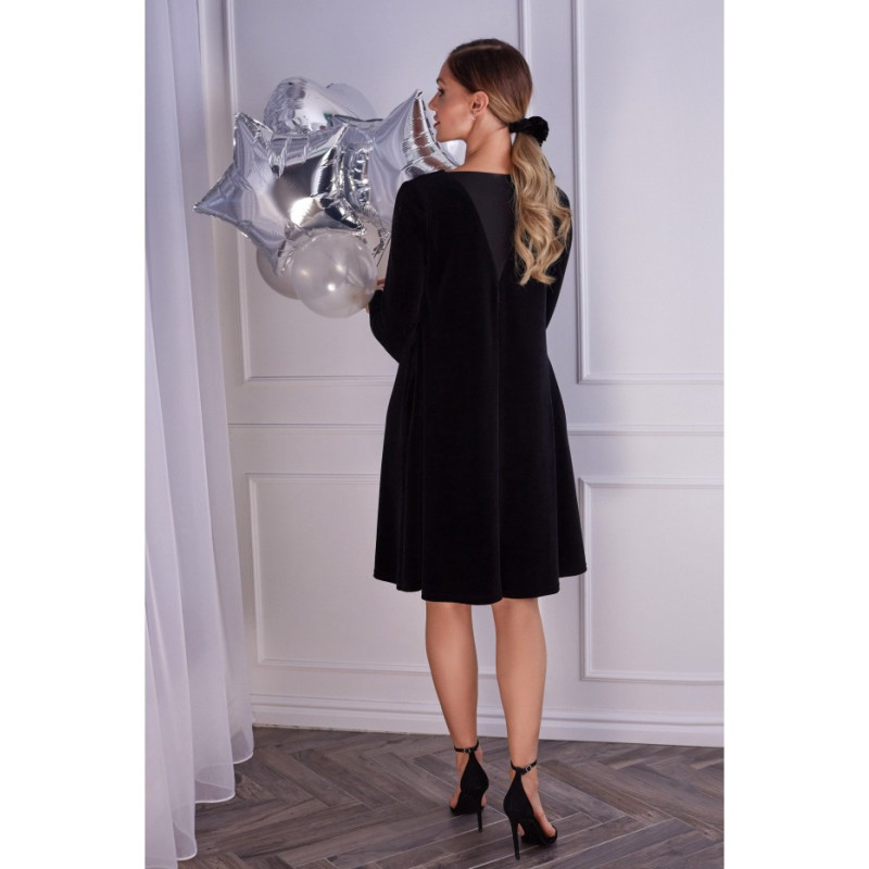 M566 Welurowa Sukienka Trapezowa - czarna