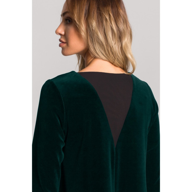 M566 Welurowa Sukienka Trapezowa - zielona