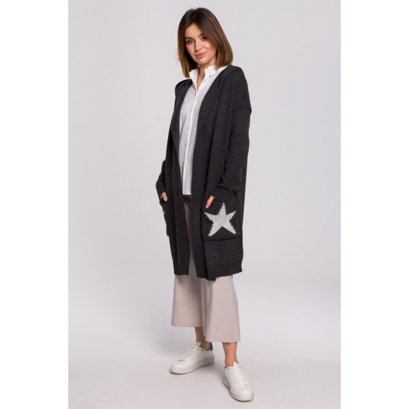 BK063 Kardigan z motywem gwiazdy - grafitowy