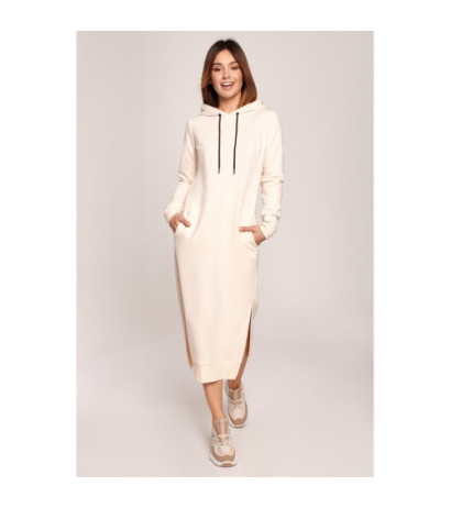 B197 Sukienka midi z kapturem - śmietankowa