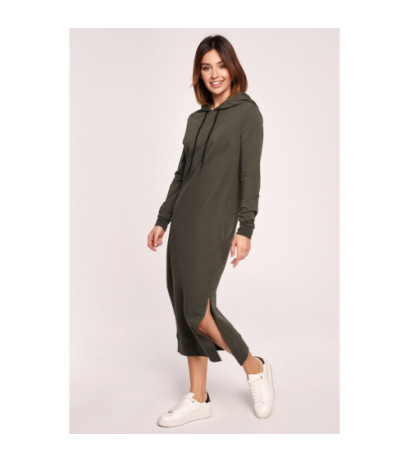 B197 Sukienka midi z kapturem - militarna zieleń