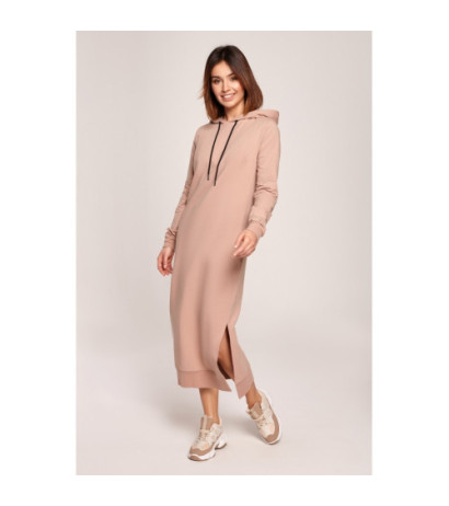 B197 Sukienka midi z kapturem - mokka