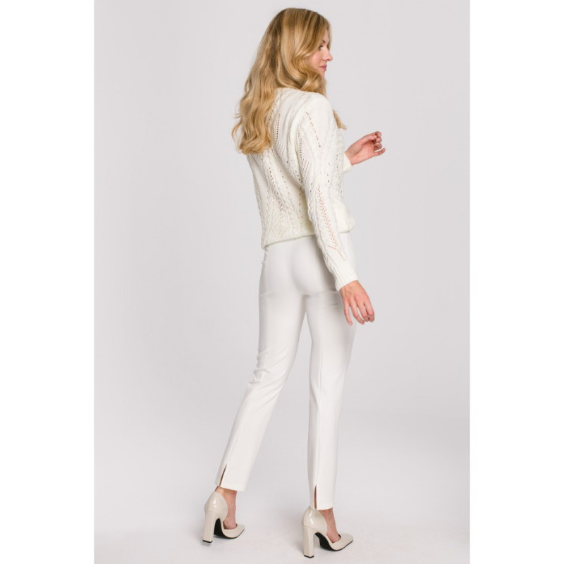 K093 Spodnie z rozcięciami z tyłu - ecru