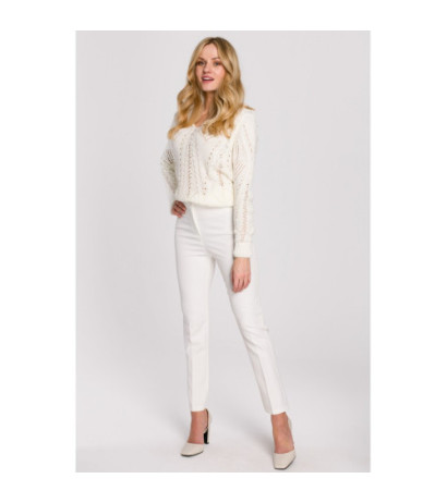 K093 Spodnie z rozcięciami z tyłu - ecru