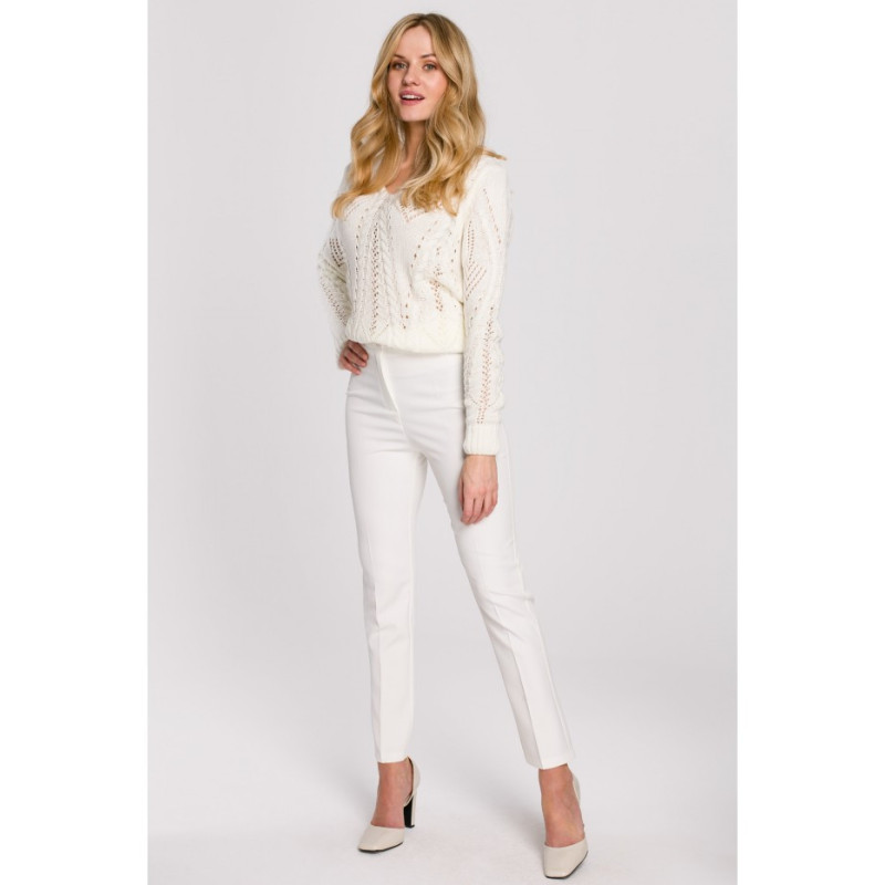 K093 Spodnie z rozcięciami z tyłu - ecru