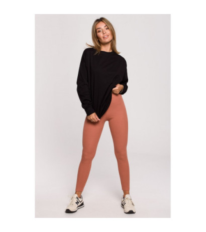 B213 Legginsy z dzianiny prążkowanej - ceglaste