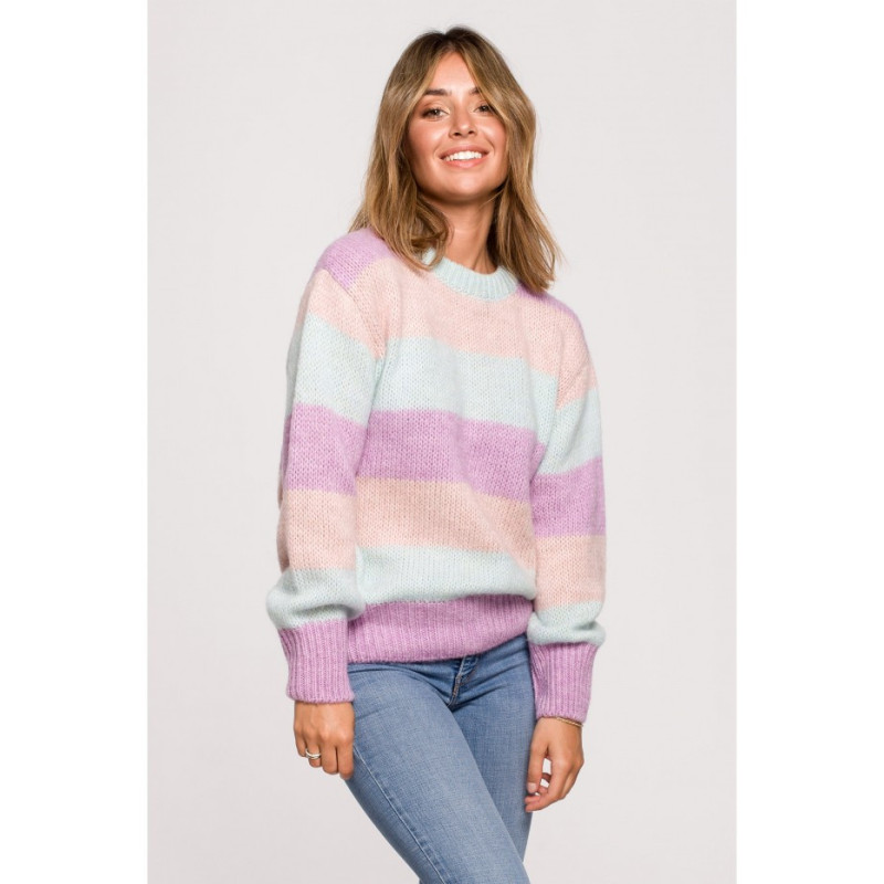 BK071 Sweter w pasy wielokolorowe - model 1