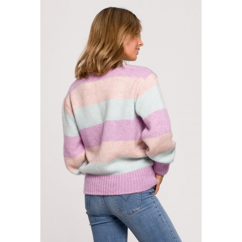 BK071 Sweter w pasy wielokolorowe - model 1