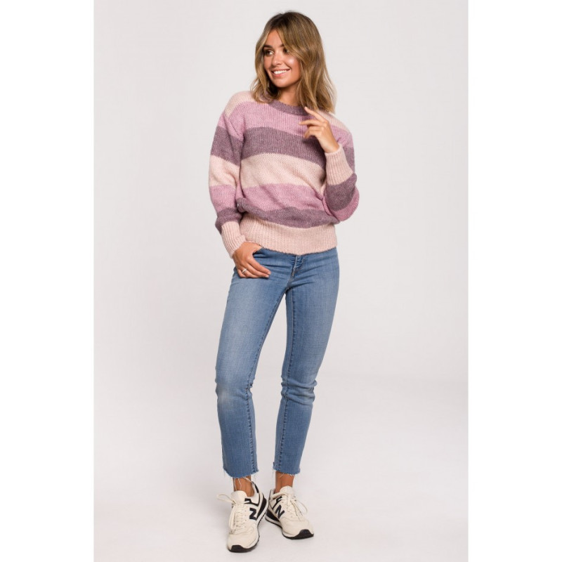 BK071 Sweter w pasy wielokolorowe - model 3