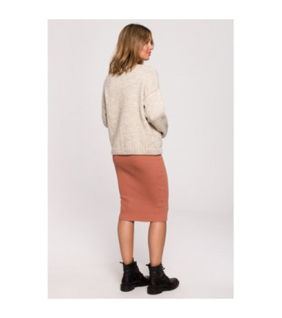 BK074 Kardigan na guziki z szerokimi kieszeniami - beżowy