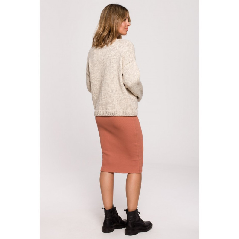 BK074 Kardigan na guziki z szerokimi kieszeniami - beżowy