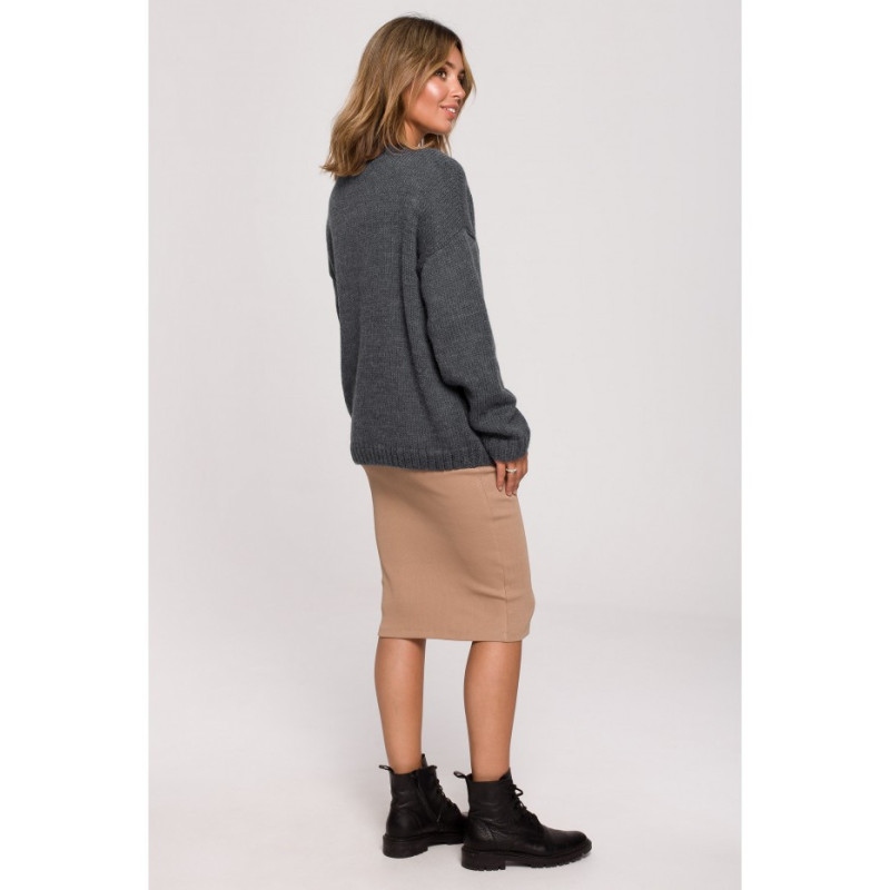 BK074 Kardigan na guziki z szerokimi kieszeniami - antracytowy