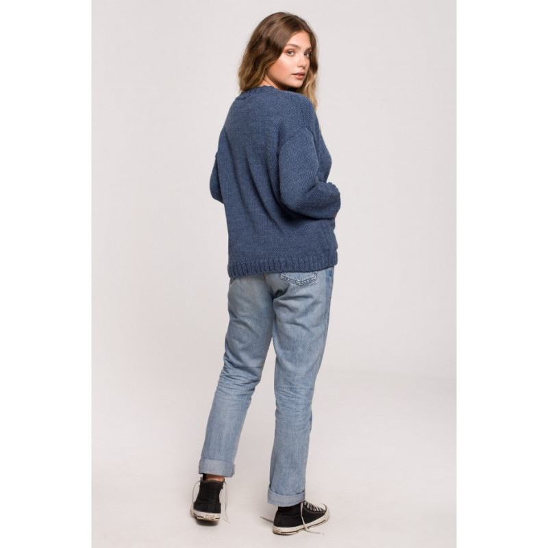 BK074 Kardigan na guziki z szerokimi kieszeniami - niebieski