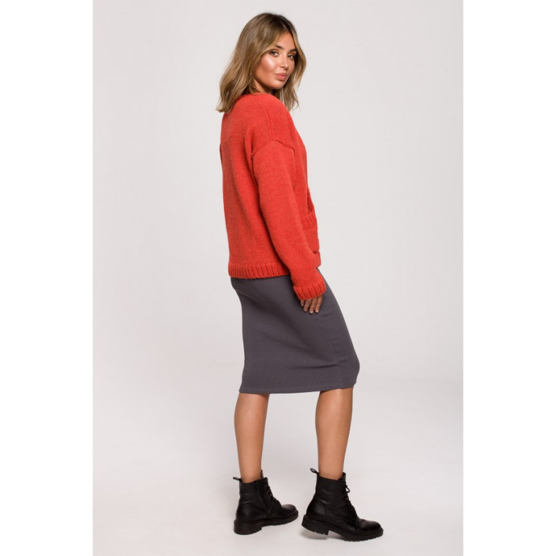 BK074 Kardigan na guziki z szerokimi kieszeniami - pomarańczowy