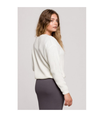 BK075 Sweter z dekoltem w serek - ecru