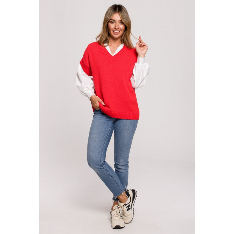 BK076 Bezrękawnik z dekoltem w serek - czerwony