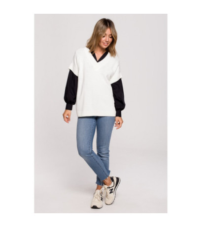 BK076 Bezrękawnik z dekoltem w serek - ecru