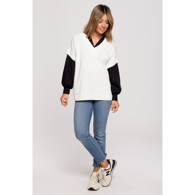 BK076 Bezrękawnik z dekoltem w serek - ecru