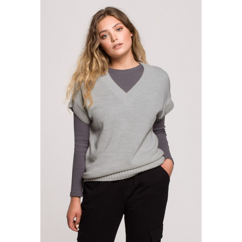 BK076 Bezrękawnik z dekoltem w serek - szary