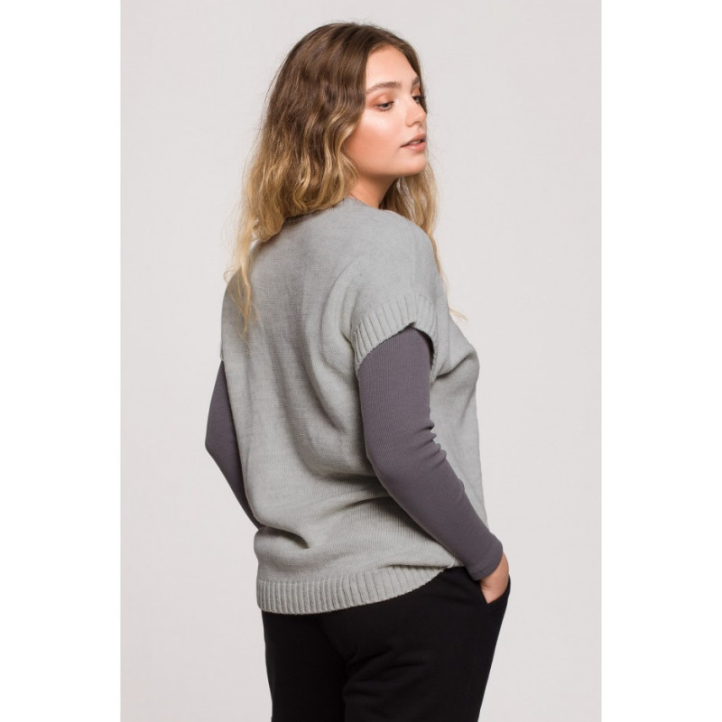 BK076 Bezrękawnik z dekoltem w serek - szary